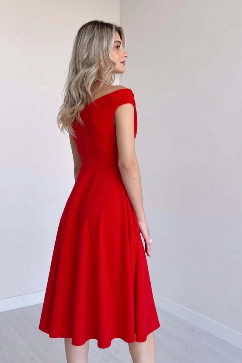 Kadın Kısa Kollu Kruvaze Yaka Eteği Volanlı Krep Elbise