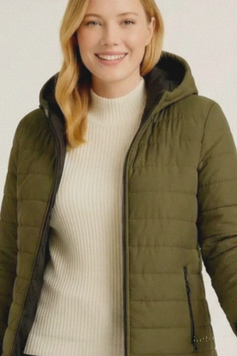 Kadın Şişme Kapüşonlu Fermuarlı Mont