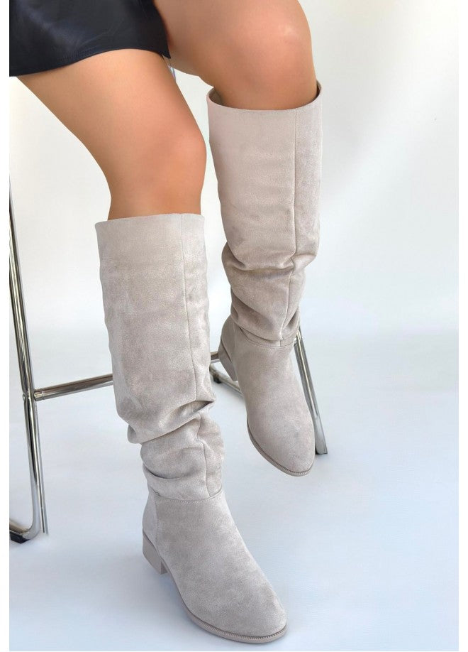 Winda Bej Süet Körüklü Çizme