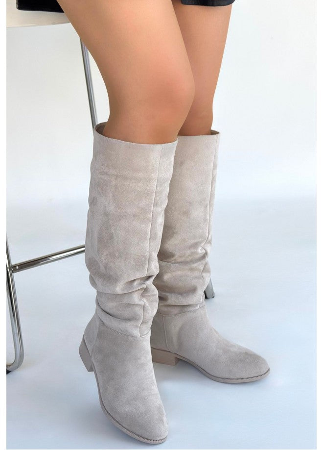 Winda Bej Süet Körüklü Çizme