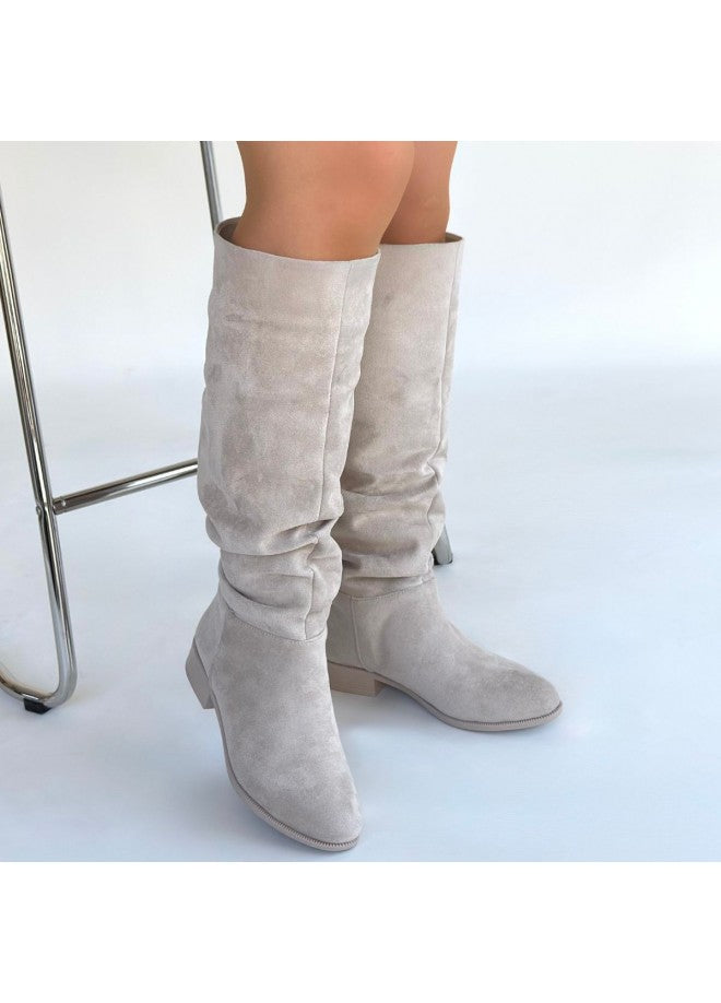 Winda Bej Süet Körüklü Çizme